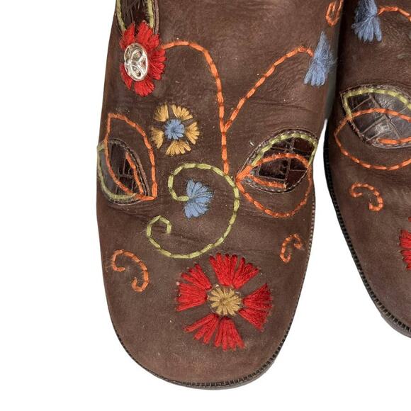 Brighton Fiona Mules Size 8.5N Brown Leather Embroidered Floral Nubuck Suede - Picture 11 of 16